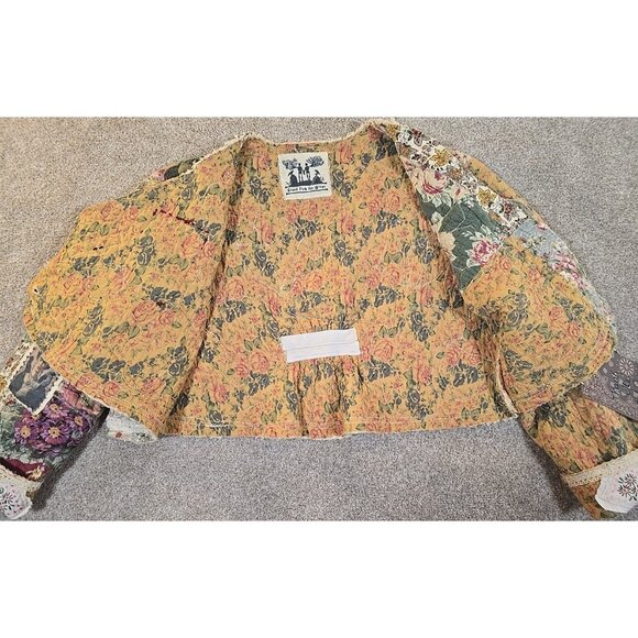 OOAK Magnolia Boho Quilted Jacket Frida Cat Bird Gypsy Patchwork Vtg INDIE sz XL - Picture 15 of 16